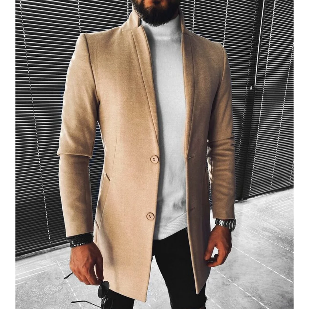 Men's Fashion Solid Color Stand Collar Jacket Coat-barclient