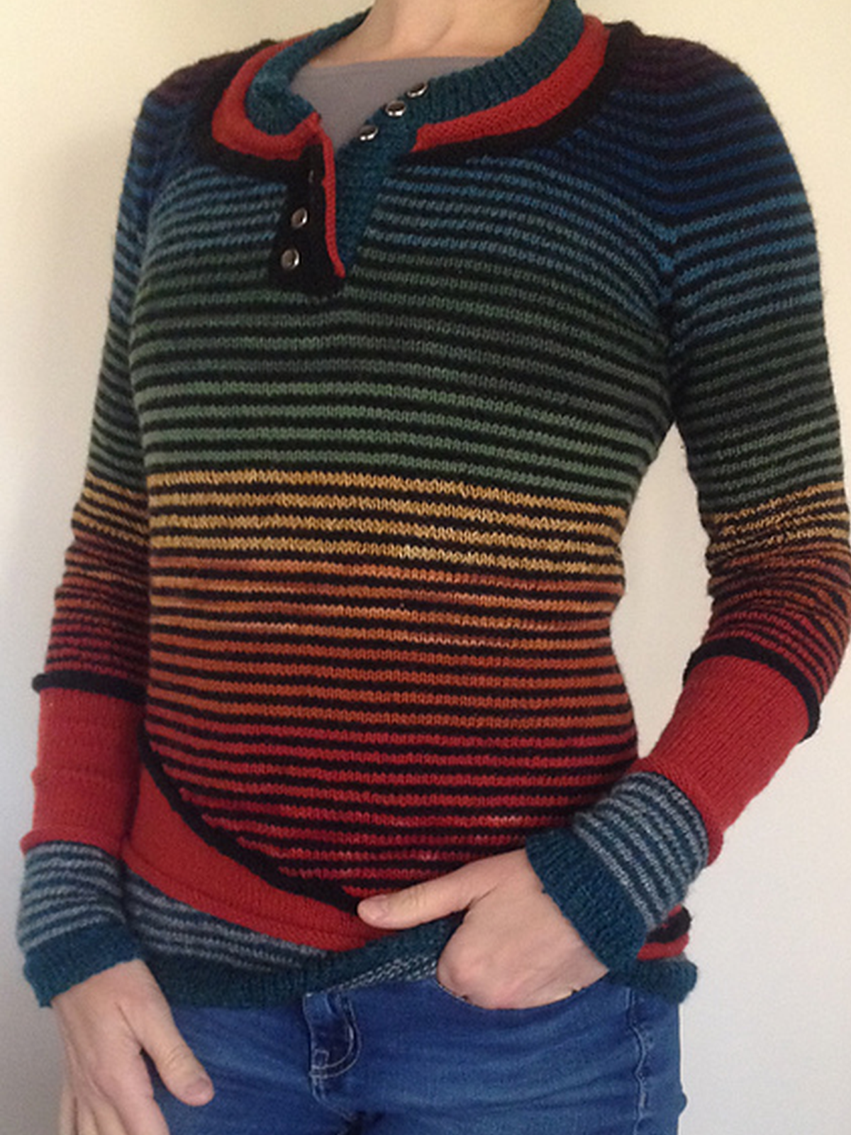 Color-Block Striped Long Sleeve Women's Sweaters