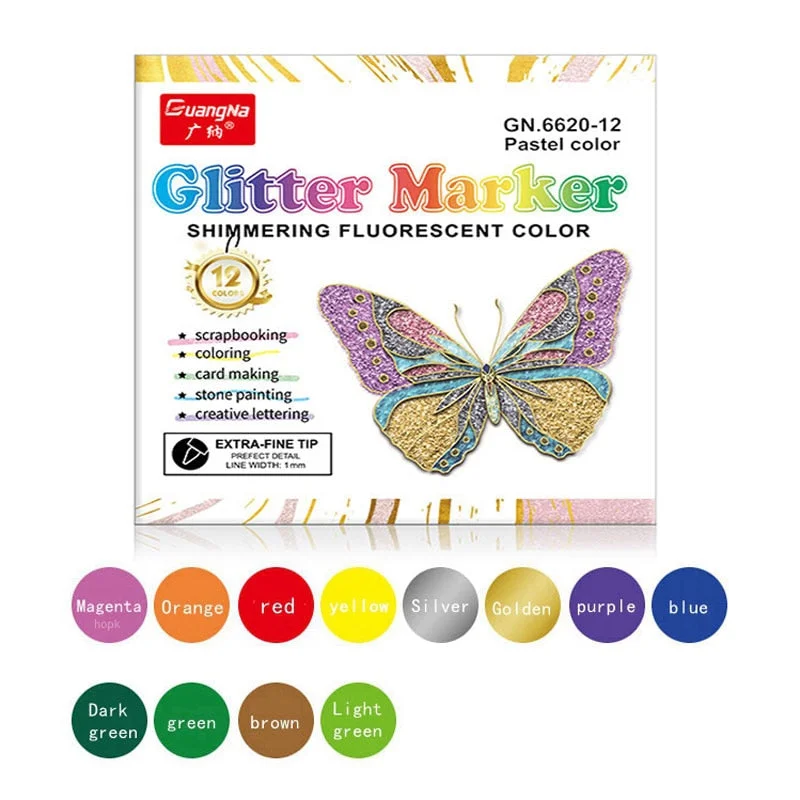 12/24 Color Acrylic Glitter Markers Paint Pens for Painting Scrapbooking, DIY Craft Making, Art Supplies, Card Making, Coloring.
