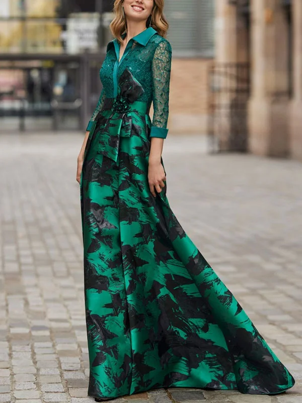 Patchwork Lace Shirt Neck Women's Dress