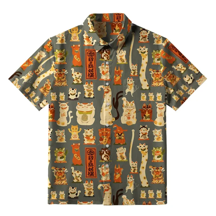 Various Japanese Lucky Cats Button-up Shirt