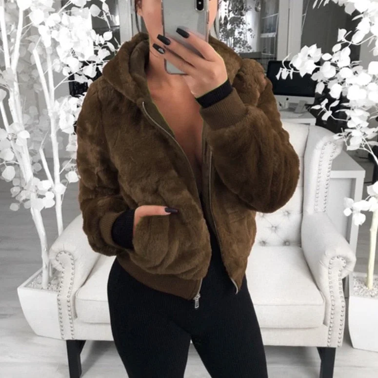 2021 European and American autumn and winter women's hooded rabbit fur faux fur plush jacket women