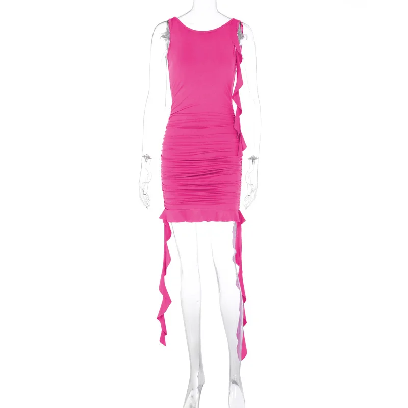 Ueong Women's Wear 2024 Summer And Autumn New Fashion Sexy Show Back Slim Pleated Dress