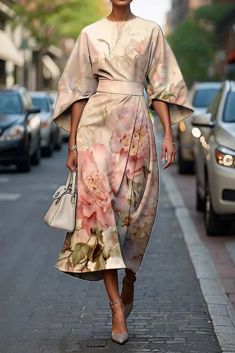 Women's Vintage Elegant Floral Print Midi Dress