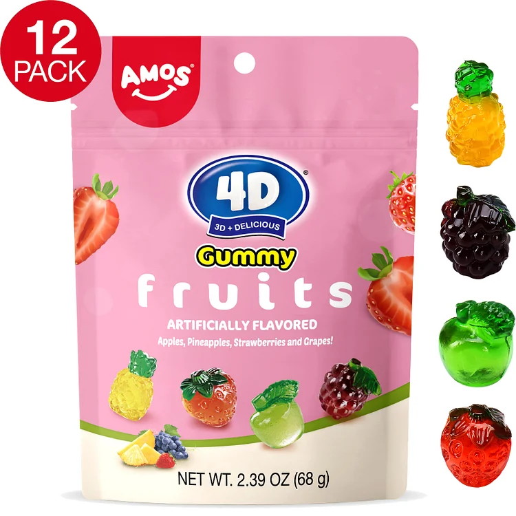 AMOS 4D Gummy Fruit (Pack of 12)