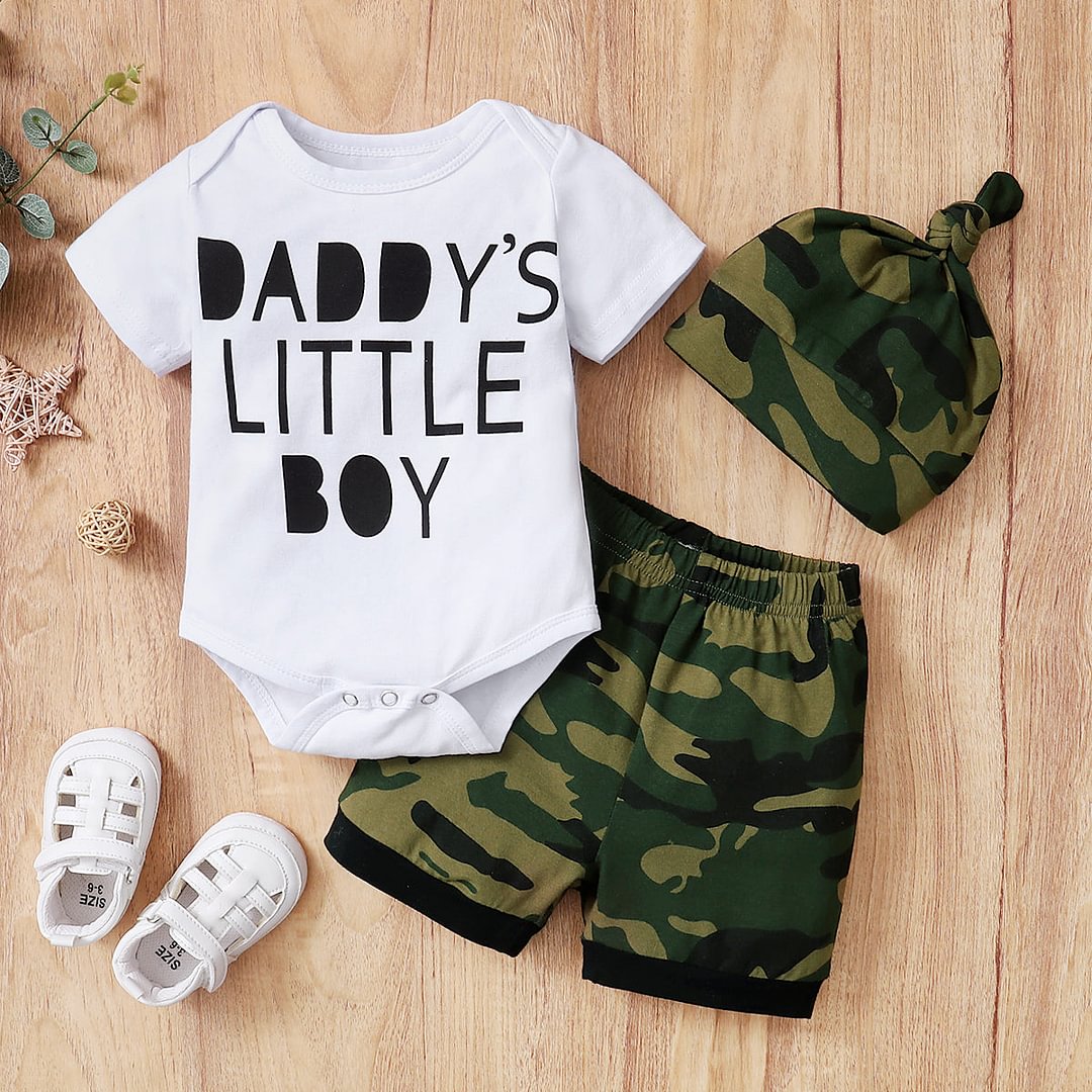 3PCS Daddy's Little Boy Camouflage Printed Baby Boy Set