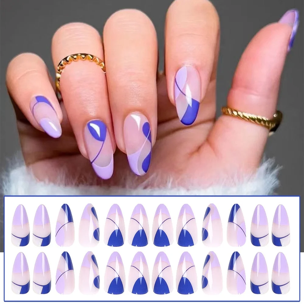 24pcs Point Head False Nails Tips Press On Nail with Heart Print Design Girl DIY Nail Patch Removable French Style Fake Nails-Nail Inspo