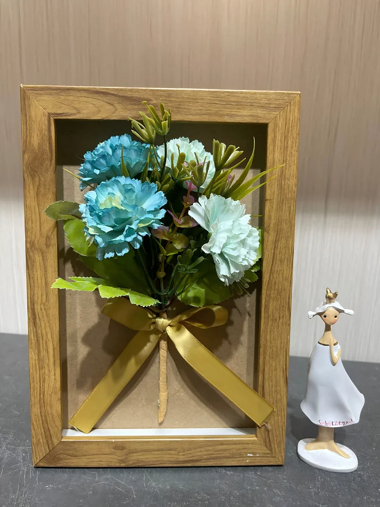 Blue-Green Carnation Realistic Framed Bouquet (6.7*9.6 in) - Desktop 3D Decor Ornament