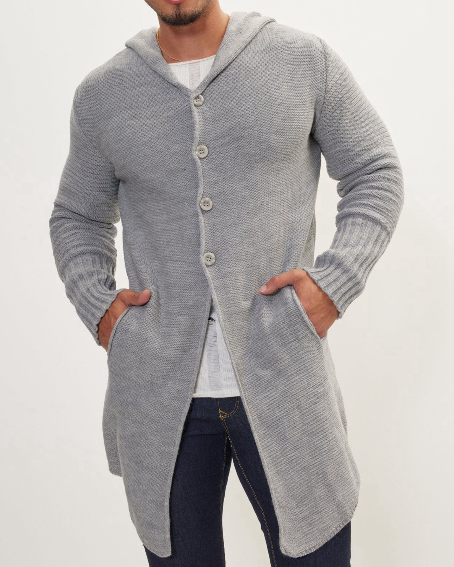 Men's Casual Knitted Hooded Cardigan Sweater