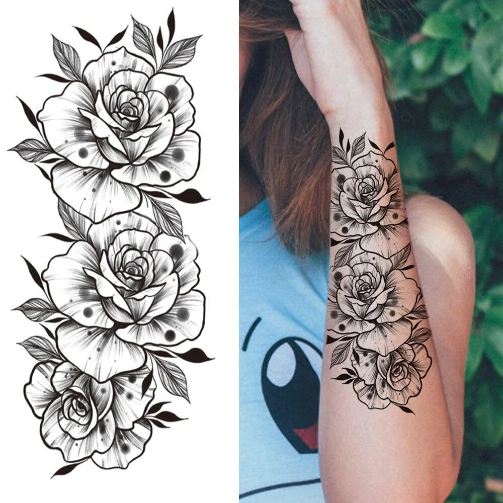 Large Realistic Flower Fake Tattoo Stickers For Woman Female Azalea Snake Flower Temporary Tattoos Body Art Water Transfer Tatoo 1103