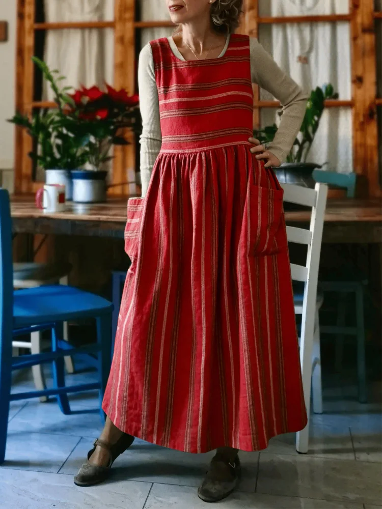 Red Striped Print Apron