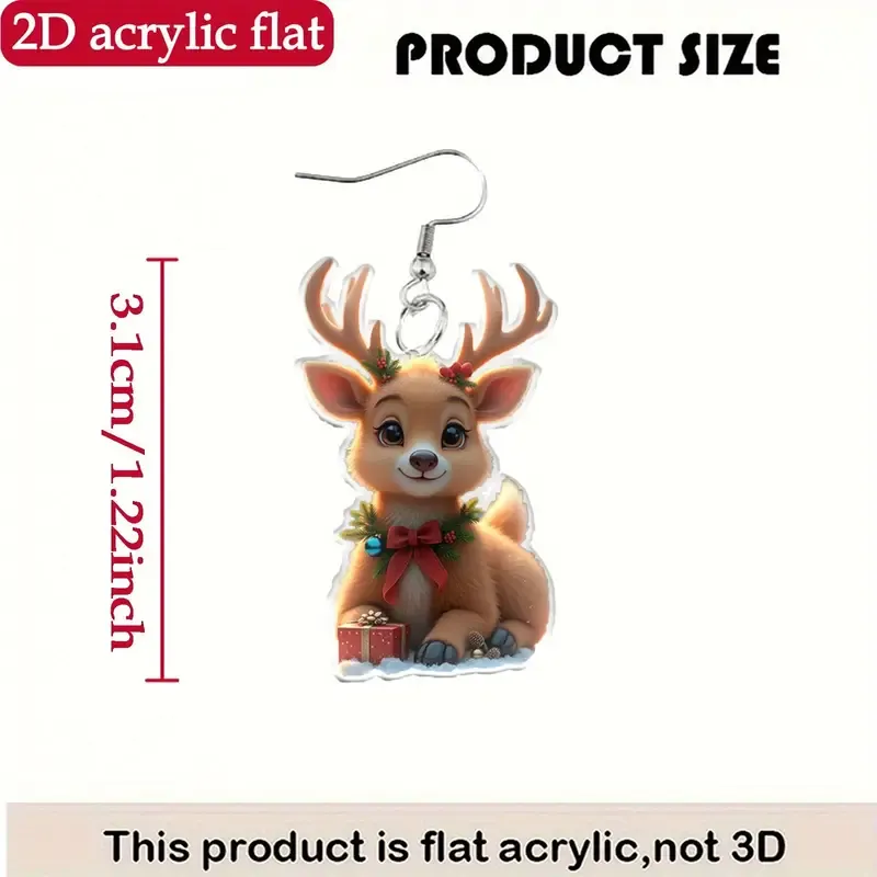 2d flat 1 pair of 2d Acrylicdeer earrings cute cartoon style holiday design with gift boxes stainless steel posts   daily wear christmas gifts festive accessories   design detailed   for teenager 0