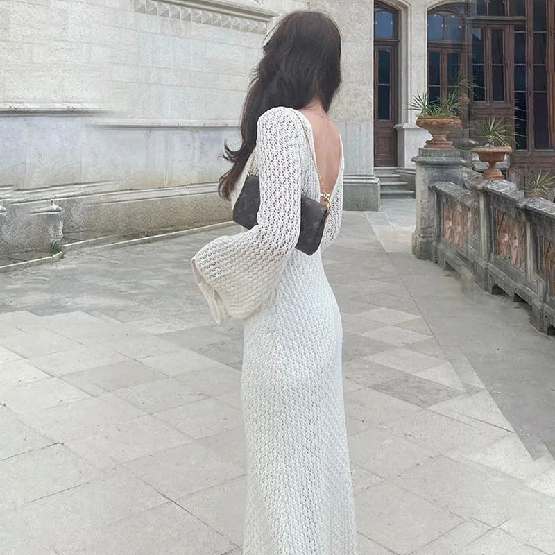 Uveng Summer Beach Dress Solid Color Sexy Dresses