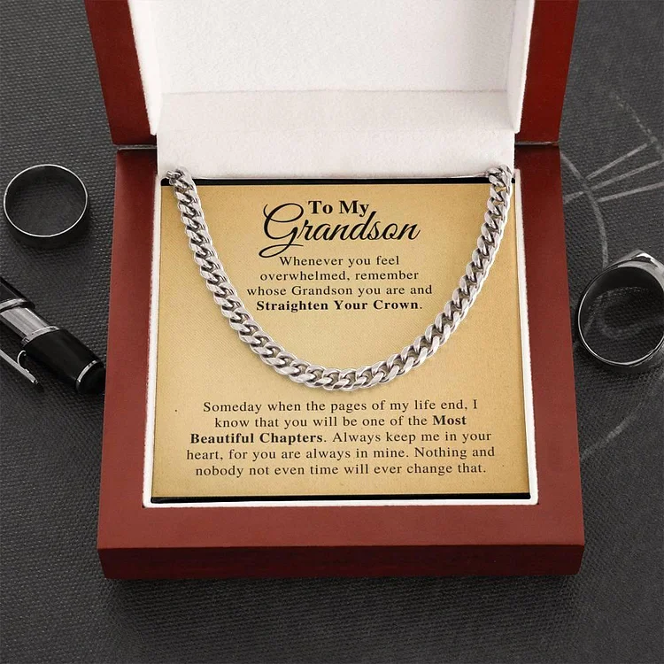 To My Grandson Cuban Chain Necklace Stainless Steel Necklace Warm Gift