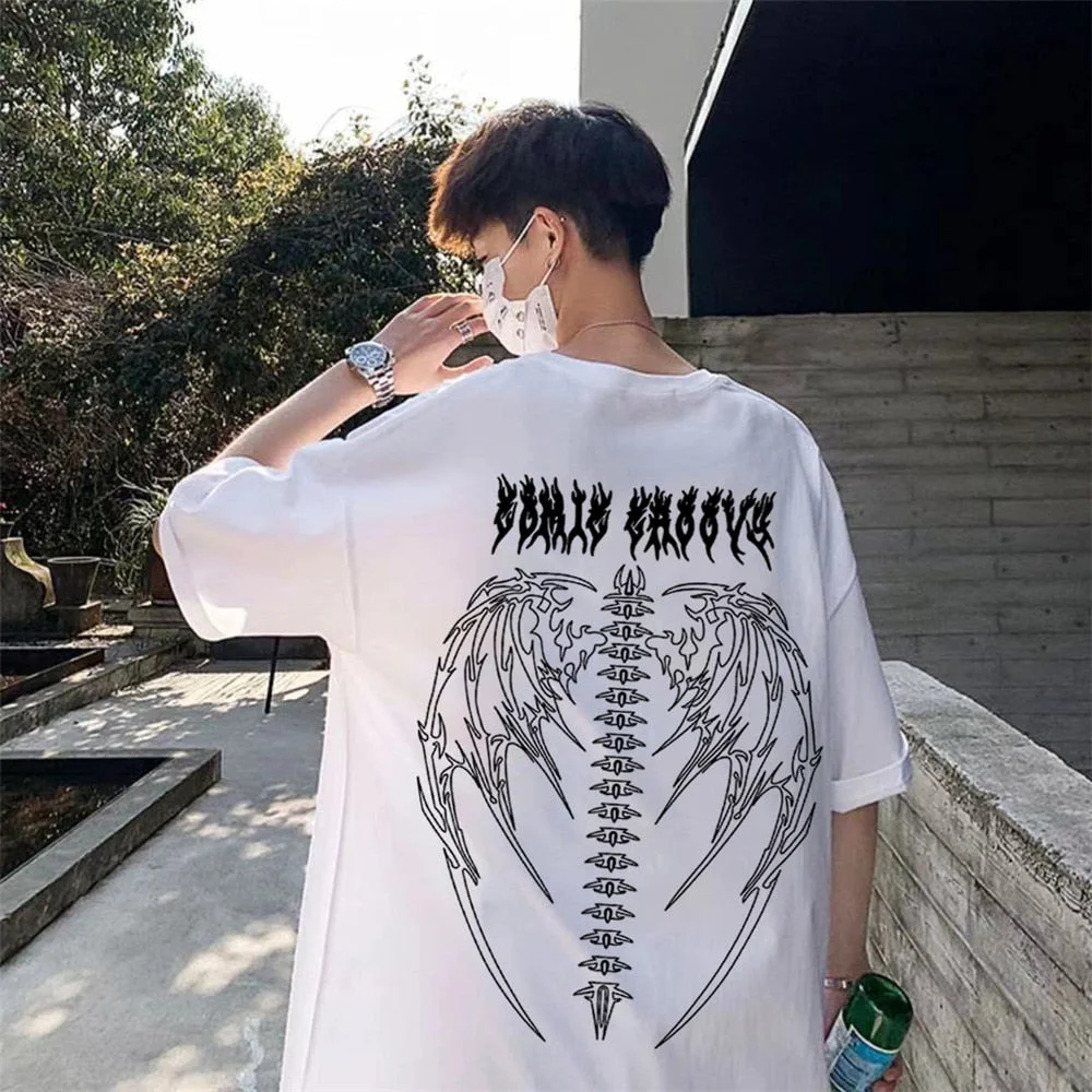 2021 Black Bone Wings Print Tops Girls Autumn Gothic Oversized Hoodie Streetwear Women Kpop Punk Couple High Street Sweatshirts