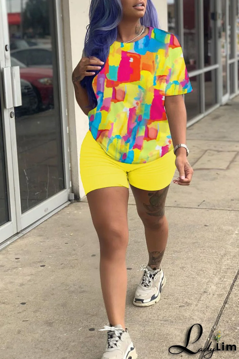 Black Casual Print Patchwork O Neck Short Sleeve Two Pieces