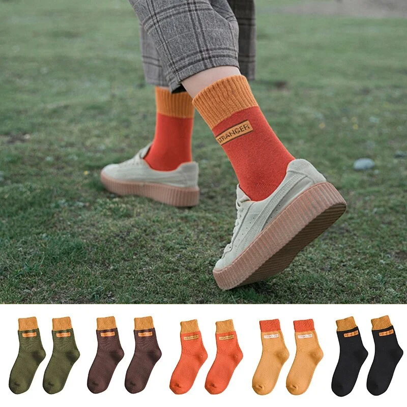 FINETOO 1 Pair Winter's Socks Solid Color Thicken Terry Socks Female Unisex Socks Fashion Letter Print Ankle Socks Keep Warm