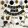 Birthday Decorations, Happy Birthday Banner with Honeycomb Ball, Gift Hanging Swirl Streamer, Circle Dot Garland - Happy Birthday Party Decorations for Men Women Boys Girls (Black & Gold, 50th)