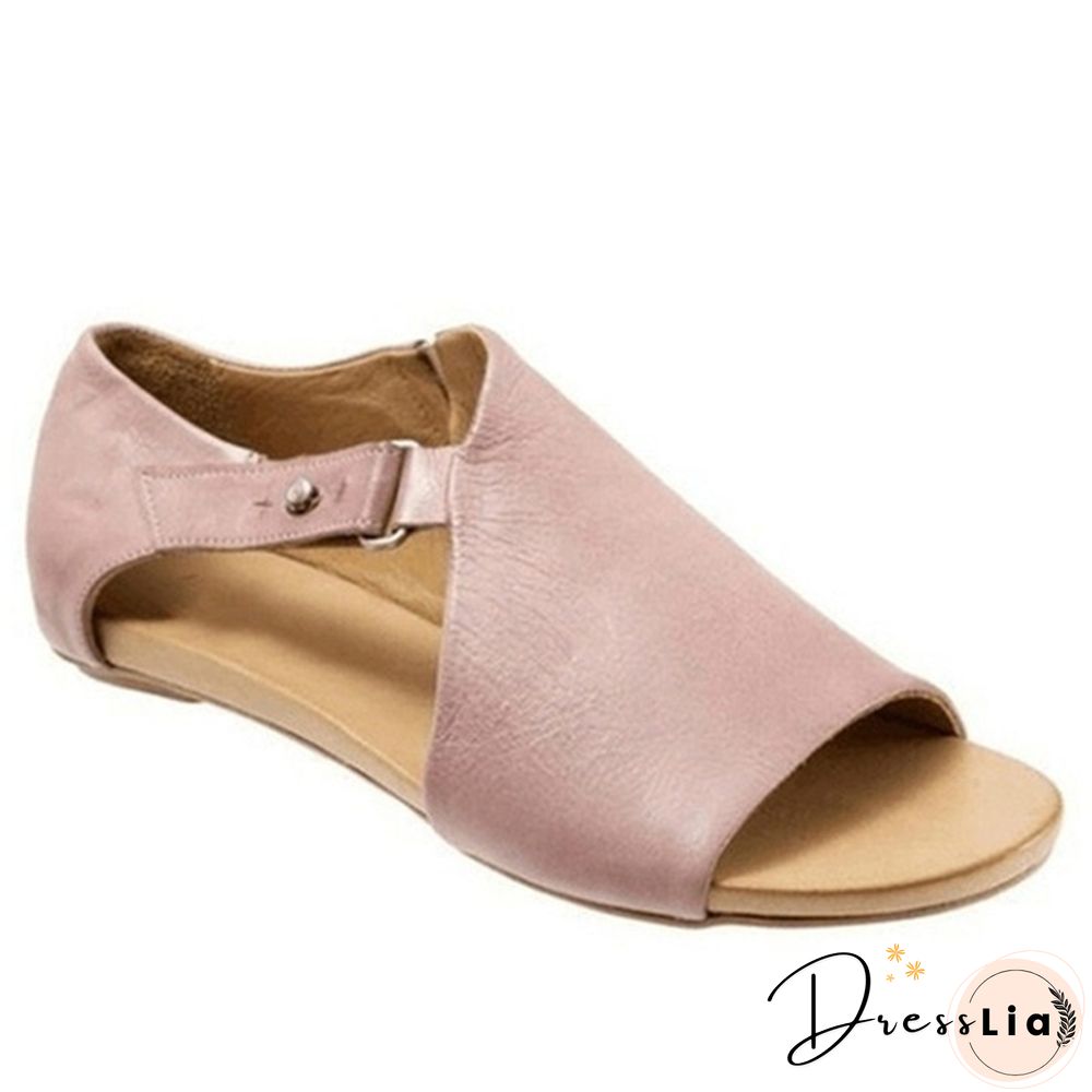 Plus Size Fashion Women's Leather Flat Sandals Buckle Strap Slippers Fish Mouth Shoes
