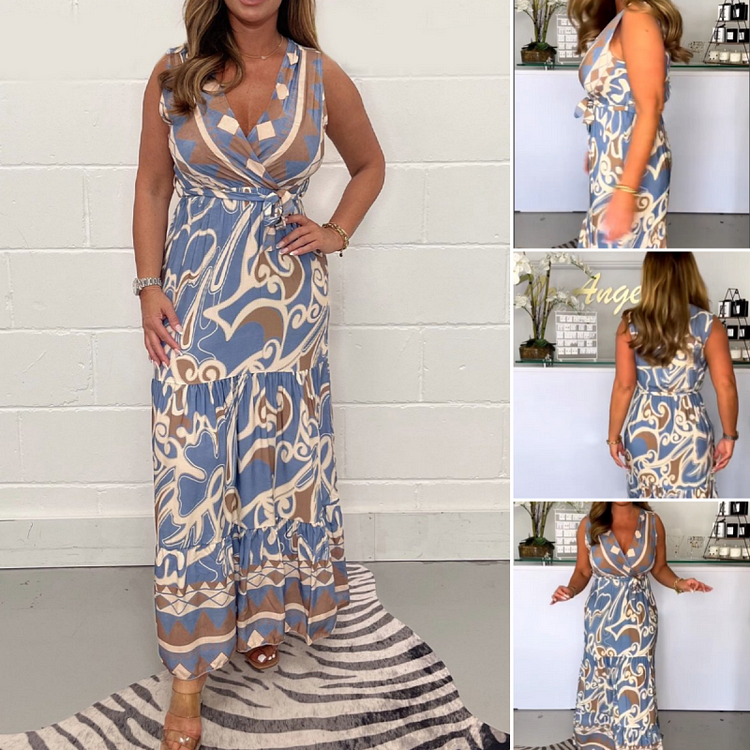 💖Limited Sale 52% OFF💖👗V-Neck Printed Maxi Dress with Belt