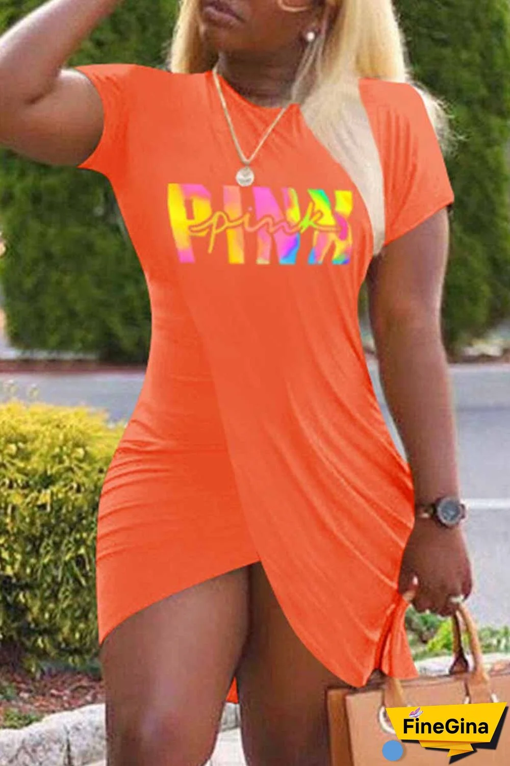 Black Casual Print Letter O Neck One Step Skirt Dresses