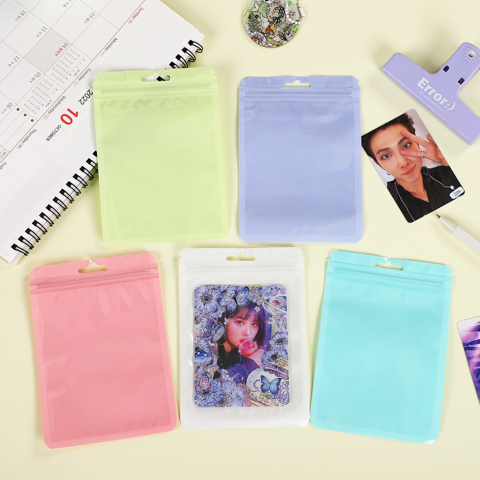 Journalsay 20개/세트 귀여운 마카롱 컬러 카드 슬리브 지퍼백 DIY 저널 소재 플라스틱 미니 보관 백