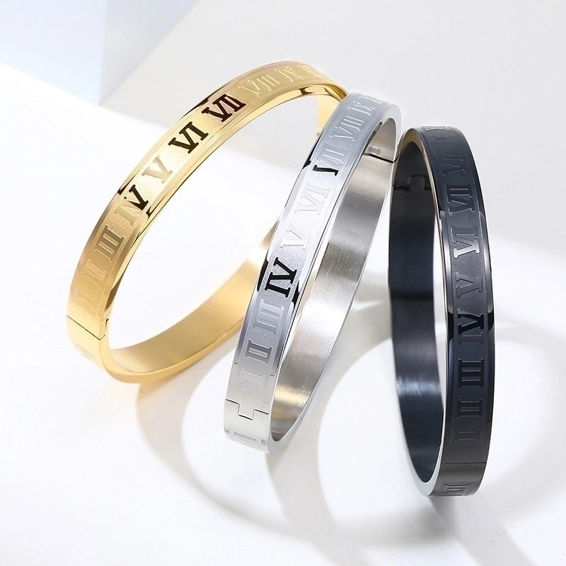 Vintage Style Letter Solid Color 304 Stainless Steel Men's Bangle3
