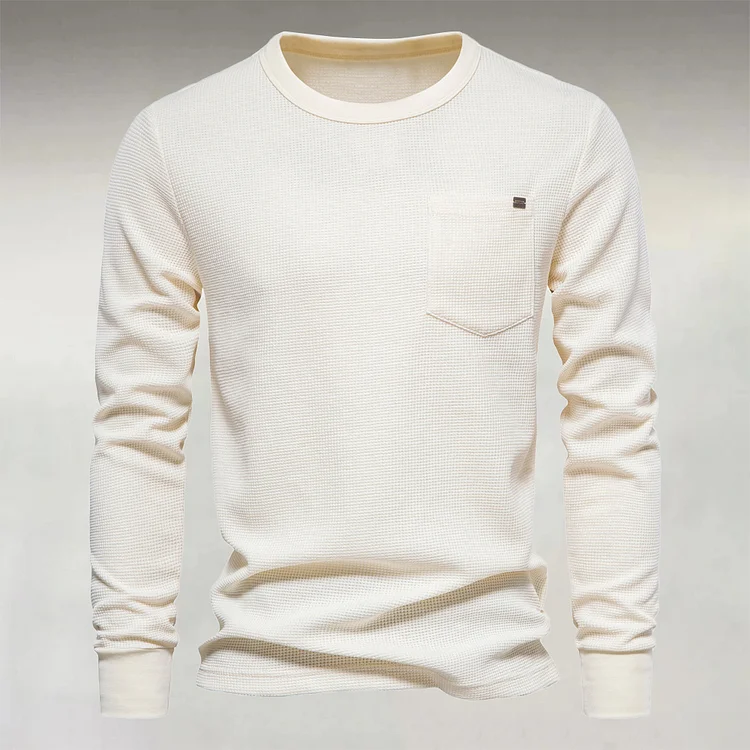 Men's Round Neck Chest Pocket Waffle Long Sleeve T-Shirt