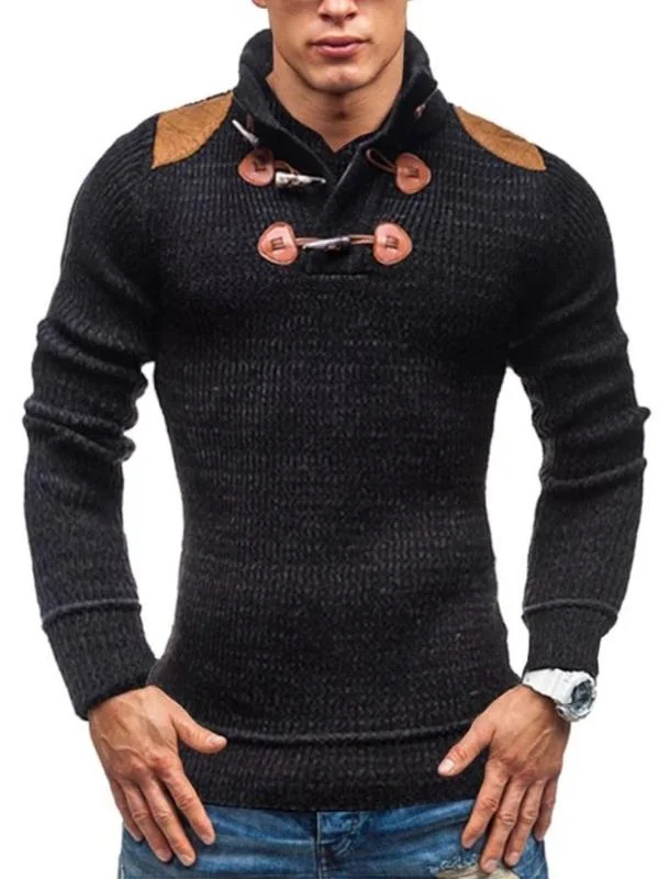 Black Casual Knitted Plain Sweater