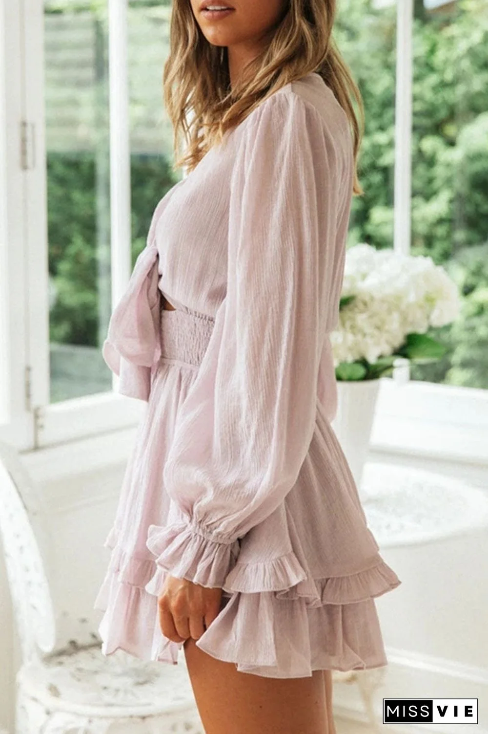 Fashion Street Solid Patchwork V Neck A Line Dresses