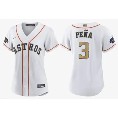 Women's Houston Astros #3 Jeremy Pena White 2023 Gold Collection With World Serise Champions Patch Stitched Jersey(Run Small) L9JN