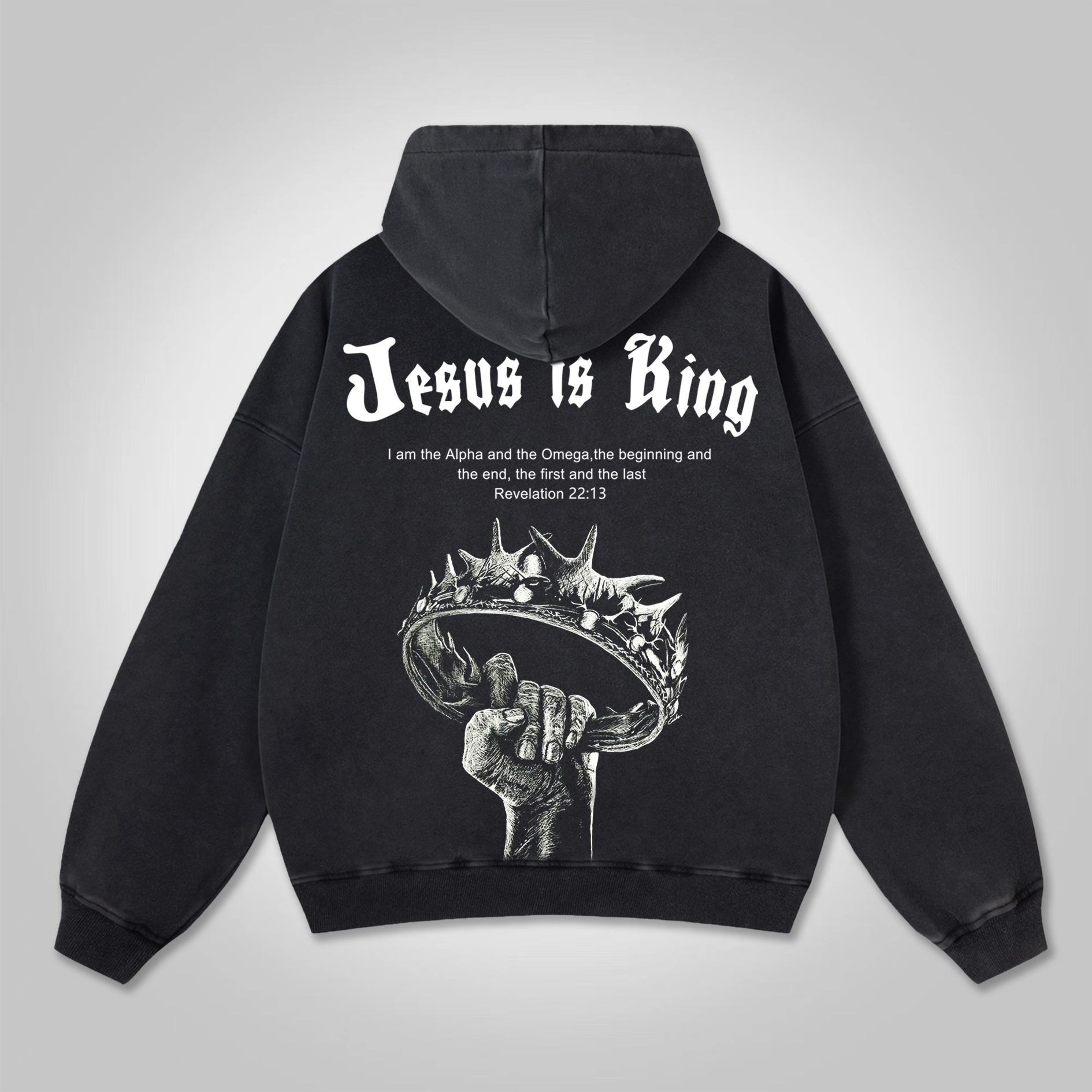 Jesus Is King Graphic Print Washed Hoodie