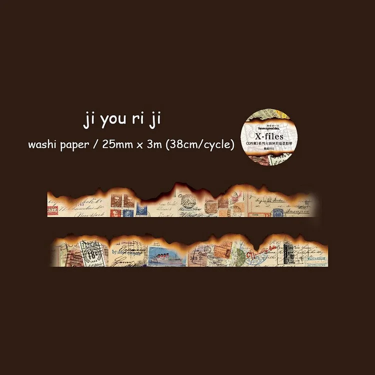 Journalsay 25mm*3m/Roll Vintage Burnt Special-shaped Washi Tape DIY Art Journal Map Sheet Music Collage Masking Tape