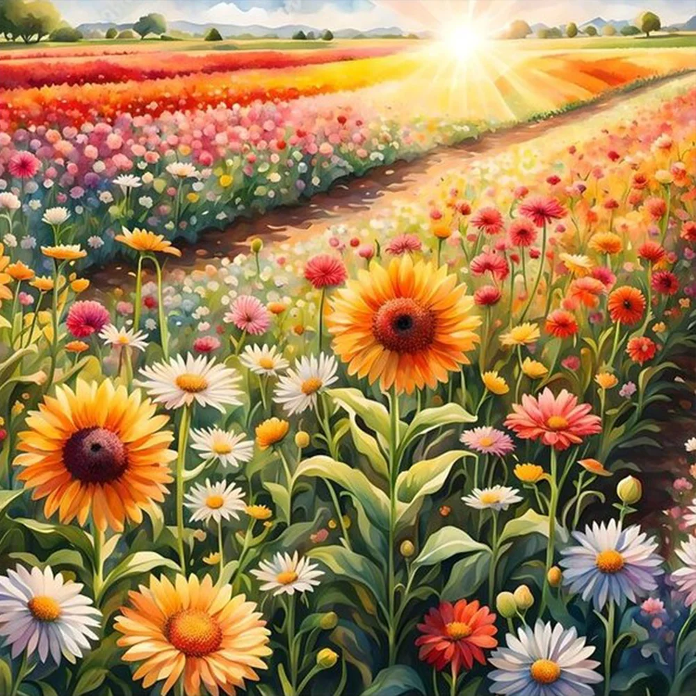 Full Round Diamond Painting - Sunflower Daisy Field(Canvas|30*30cm)