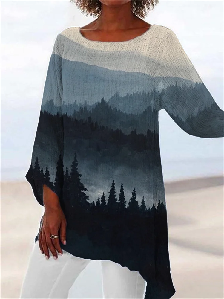 Mountains Landscape Watercolor Art Flowy Tunic