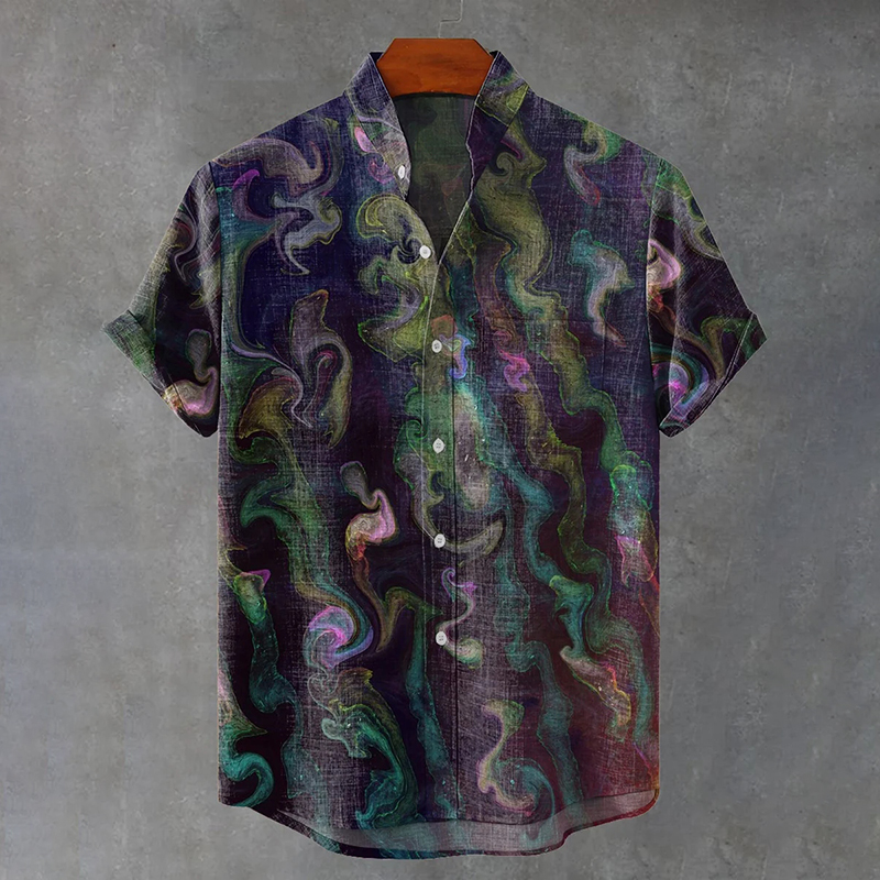 Men's Vintage Colorful Gradient Pattern Casual Shirt  artssus