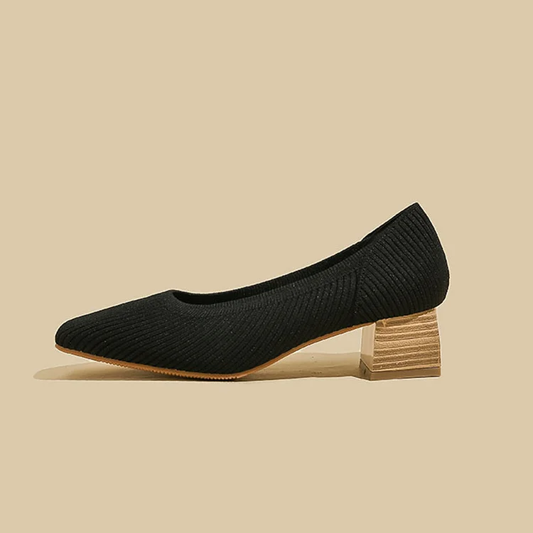 Stunahome V-KNIT Black Square-Toe Block Heel   Stunahome.com