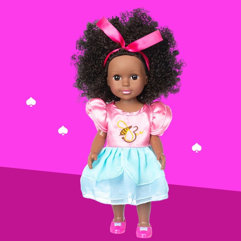 2 Pcs 14In African Black Baby Toy Curly Hair Cute Mini Girls Gift 