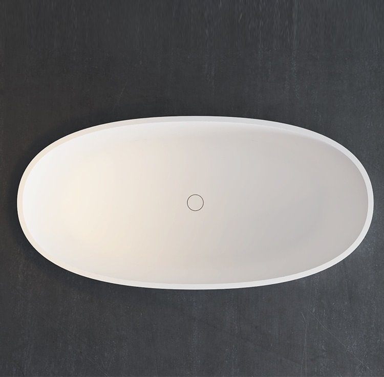 Homemys Oval Freestanding Soaking Bathtub Stone Resin with Center Drain & Overflow 