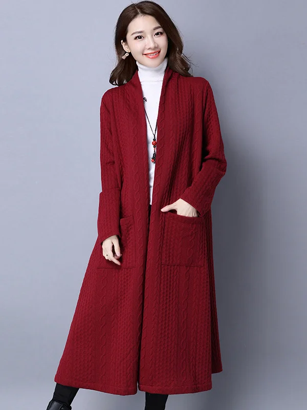 Red&Black Knitting Loose Cardigan Outerwear