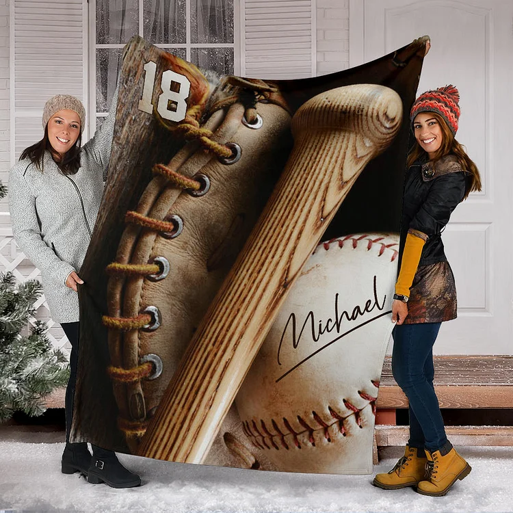 Personalized Baseball Blanket, Baseball Boy Sherpa Fleece Blanket | BKKid506