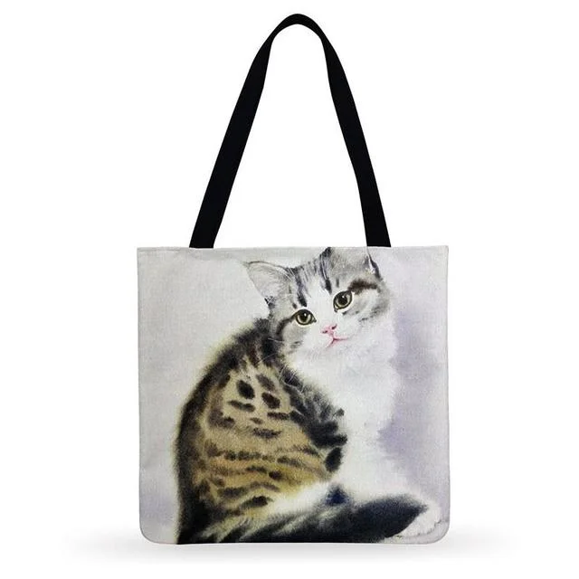 Linen Eco-friendly Tote Bag - Lively Kitten
