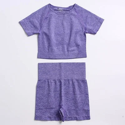 Yvlvol elasticity sportswear high waist running fitness 2pieces set tracksuit women knitting Ttops +pants women