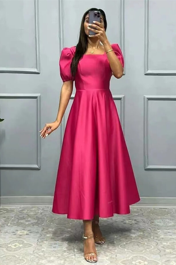 Lussooy Elegant Square A-Line Online Prom Dress With Short Sleeves 