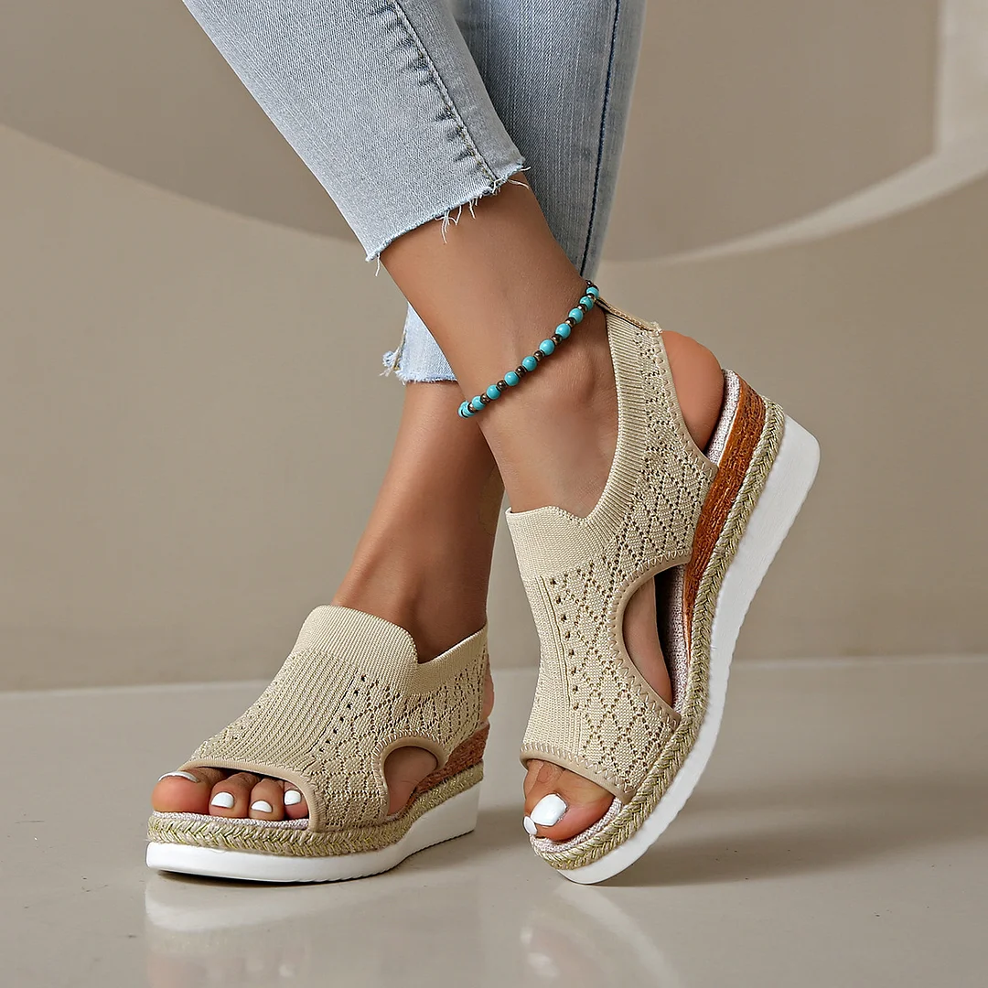 Yyvonne And Summer New Flying Fish Mouth Sandals Women's Net Cloth Breathable Slopes Sandals Large Hot Beach Sandals