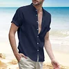 Gioiacombo™ Camicia a maniche corte in lino con colletto alla coreana estivo da uomo