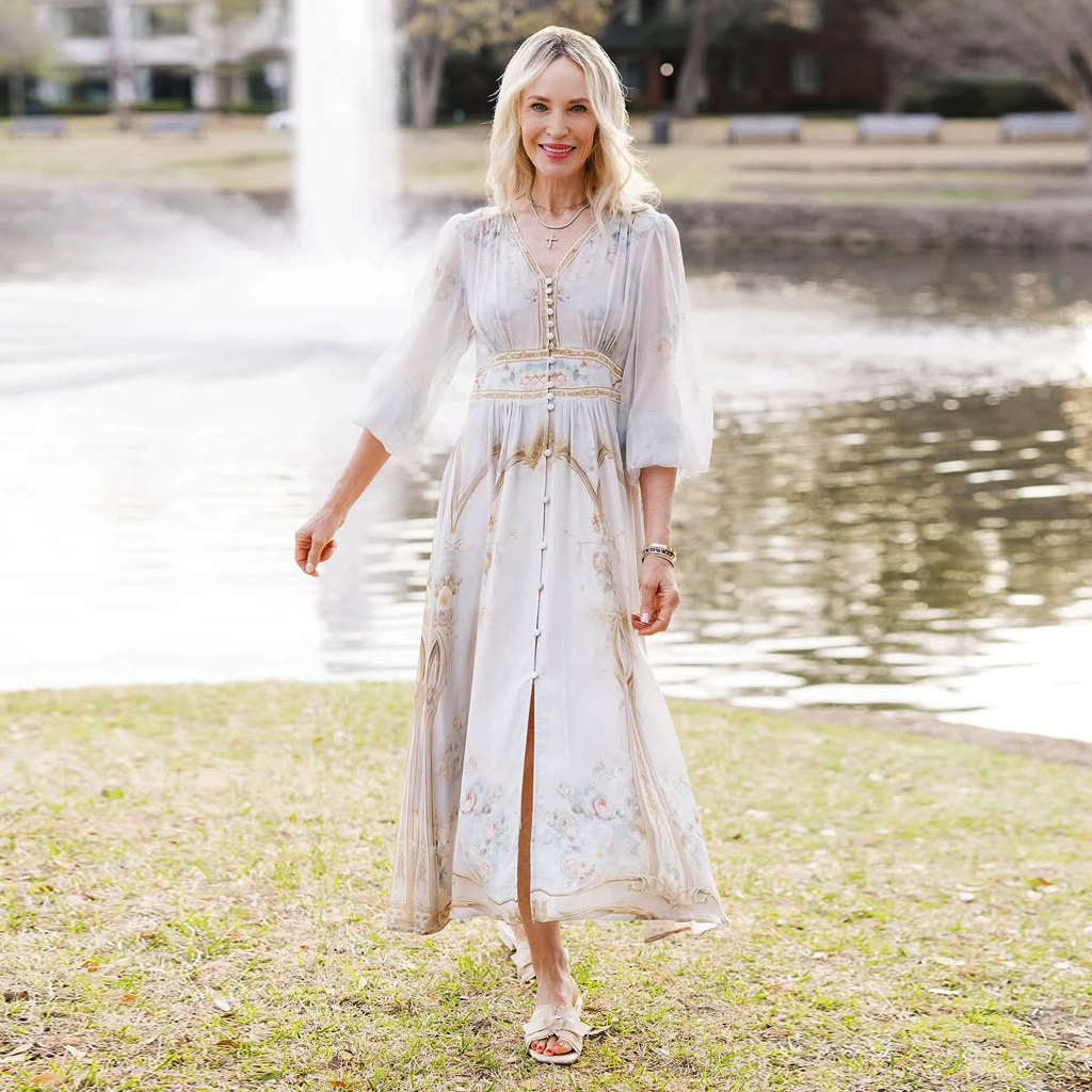 Mulberry Silk Maxi Dress V Neck Luxury For Wedding Guest REAL SILK LIFE