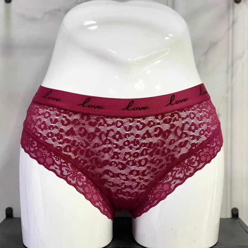 CINOON Fashion Women Sexy Lace Panties Low-waist Underwear Female G String Transparent Lingerie LOVE Letter Embroidery Intimates