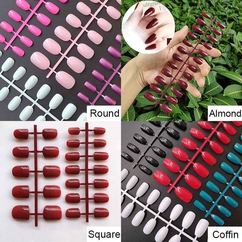 432pcs/pack Mixed 18 Colors Full Cover Stiletto Nails Almond Fake Nails Acrylic mountain peak Sharp Ending False Nail Art Tips-Nail Inspo