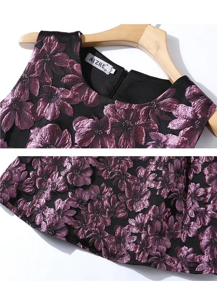 Jacquard round neck sleeveless A-line dress